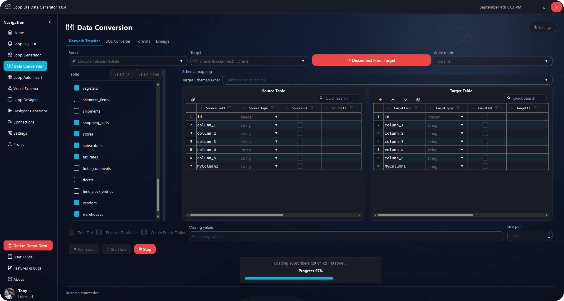 Data Conversion mapping source and target engines