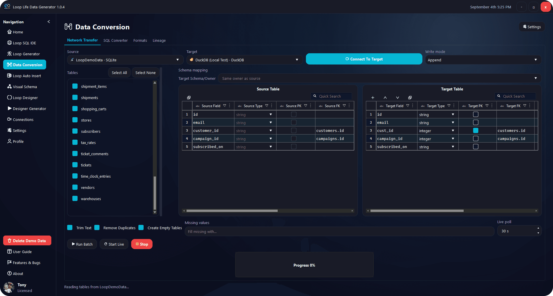Data Conversion in progress with table mapping