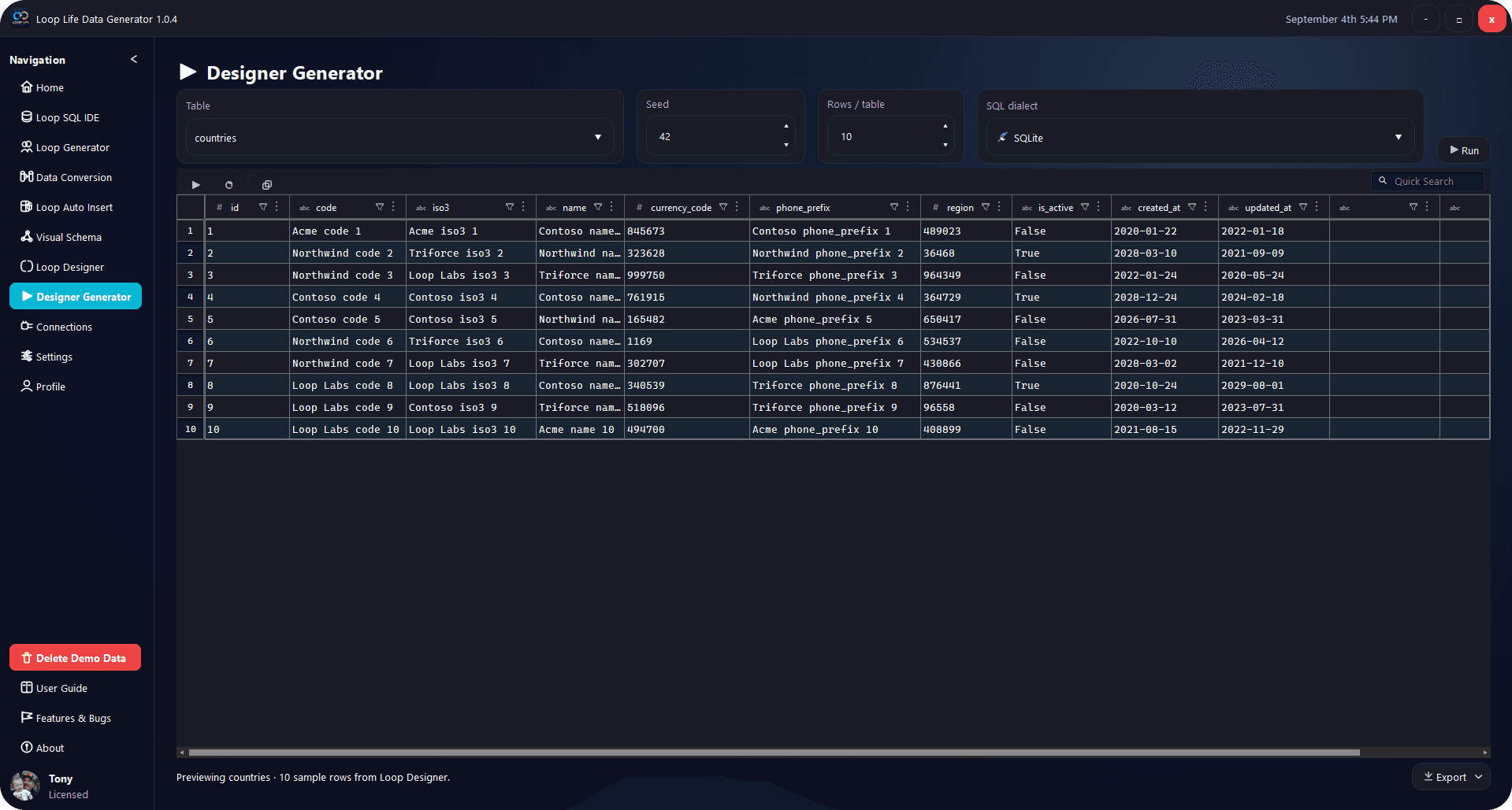 Designer Generator preview from the open Loop Designer schema