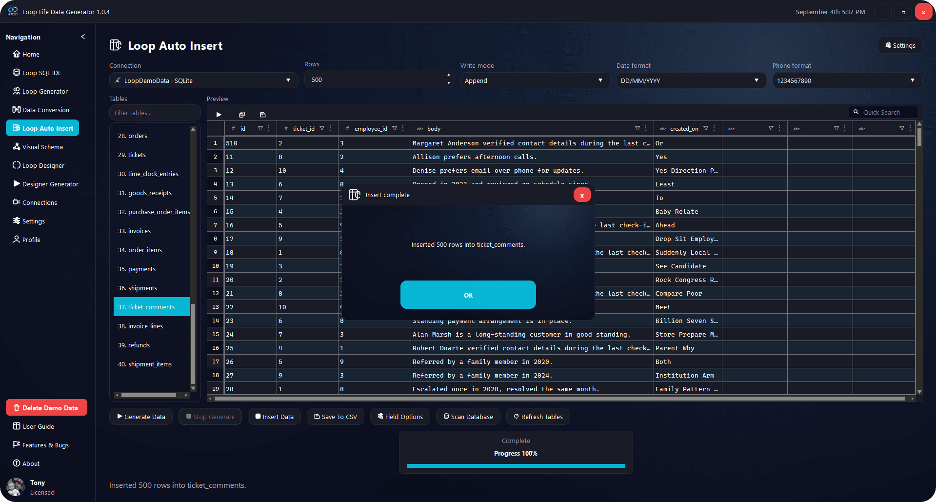 Auto Insert completed with data in the target table